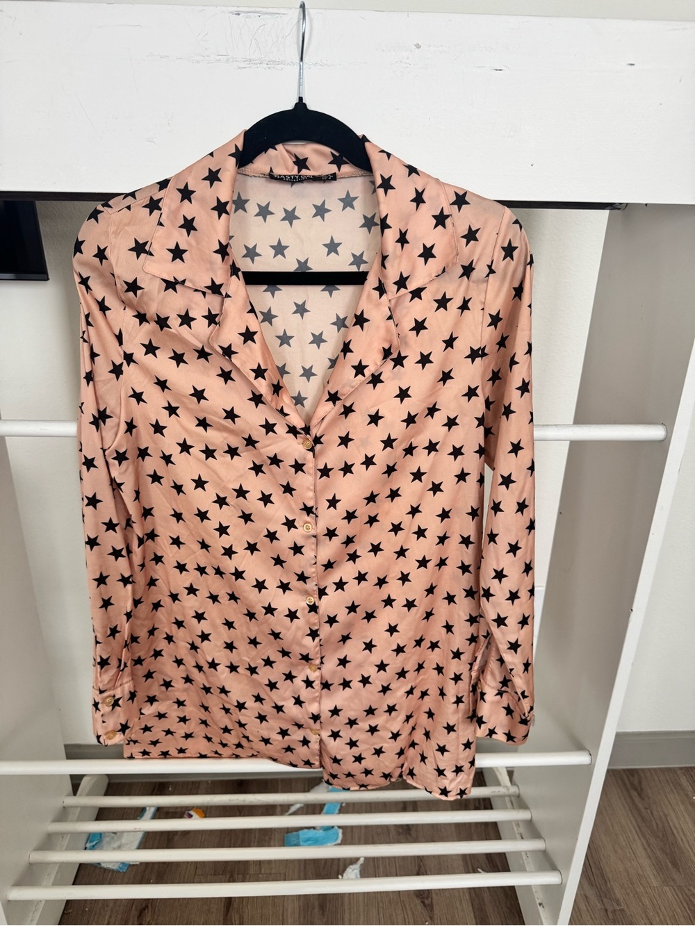 Nasty Gal Peach Button-Up Shirt with Black Star Print